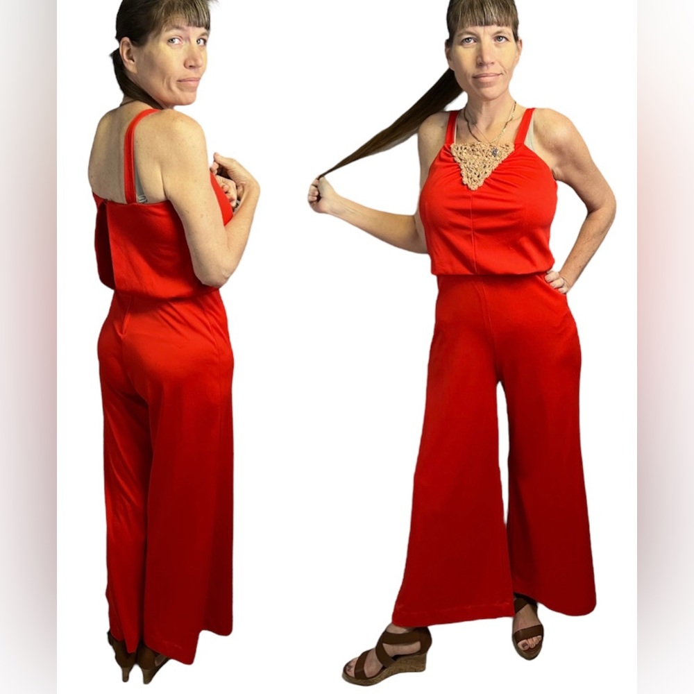 Super Cute Vintage 70s Sleeveless Tank Style Wide Leg Pants Jumpsuit